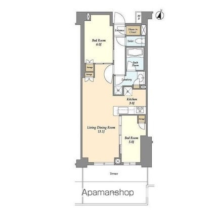 ＢＬＥＳＳ中野弥生町[2LDK/60.27m2]の間取図