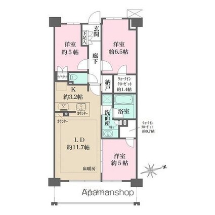 ザ・パークハウス花小金井ガーデンⅡ街区[3LDK/70.6m2]の間取図