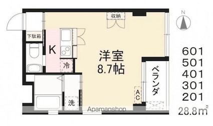 コリドールウエスト[1R/29.41m2]の間取図