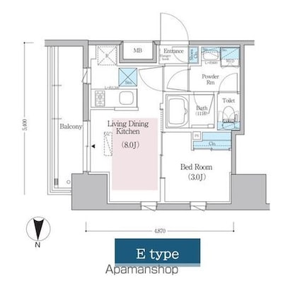アーバネックス蔵前レジデンス[1LDK/26.46m2]の間取図