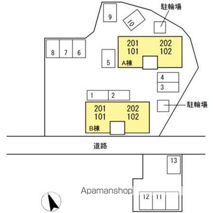 ファミール三好　Ｂ棟[2DK/52.32m2]の配置図