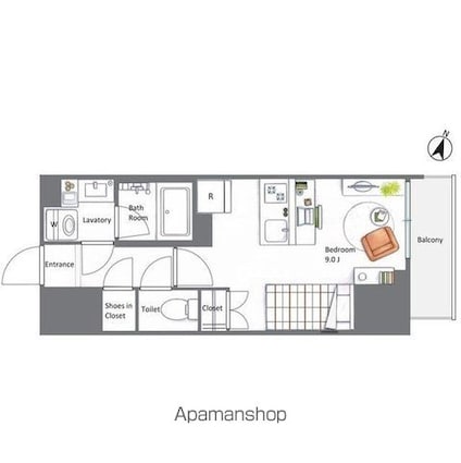 ＡＩＦＬＡＴ若松河田[1R/25.93m2]の間取図