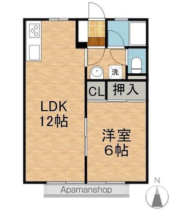 ハイツサンシティ[1LDK/38.88m2]の間取図