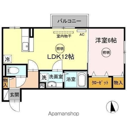 香川県高松市上天神町[1LDK/43.09m2]の間取図