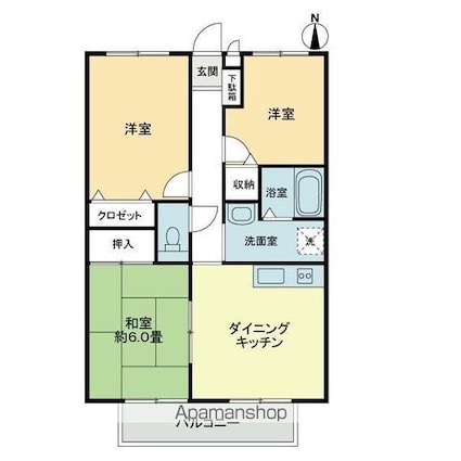 フォブール木太Ｂ[3DK/57.96m2]の間取図