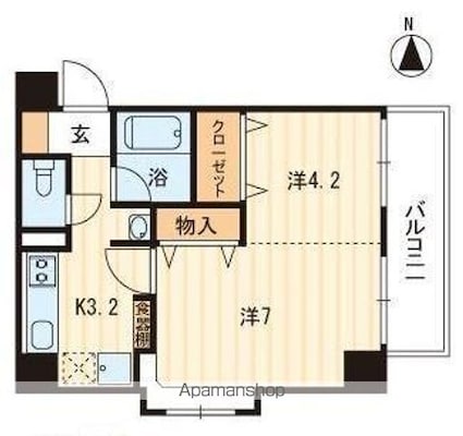 アヴニール若宮[2K/35.25m2]の間取図
