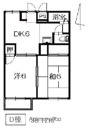 フラワーハイツ屋島Ｄ[2DK/38.12m2]の間取図