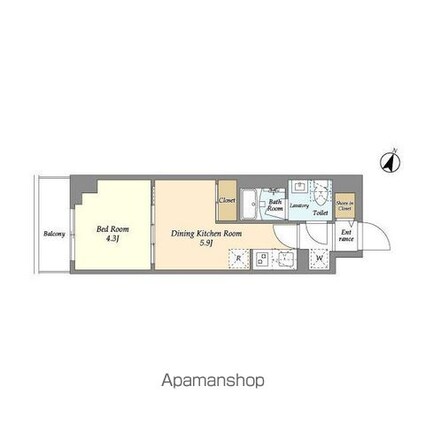 グランエール森下ＥＡＳＴ[1DK/25.26m2]の間取図
