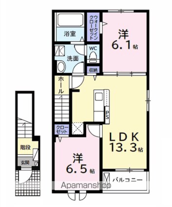 プランドールＢ[2LDK/59.55m2]の間取図