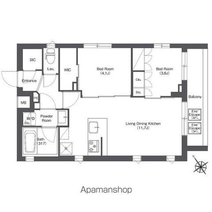 コンフォリア不動前[2LDK/45.92m2]の間取図
