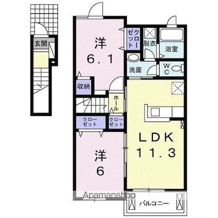 クラール元山Ａ[2LDK/57.07m2]の間取図