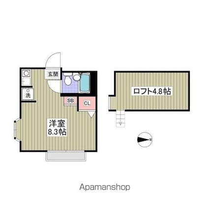 砧コーポ[1R/16.36m2]の間取図