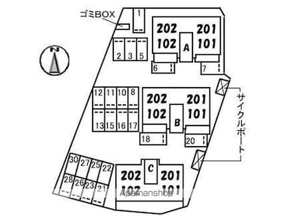 香川県高松市檀紙町[2LDK/54.07m2]の配置図