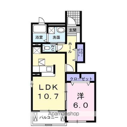 カーサ・セレーノ[1LDK/44.24m2]の間取図