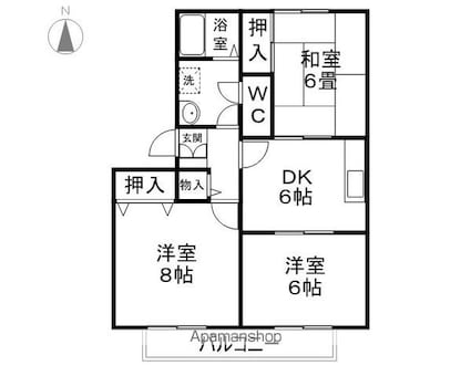 石楠花ハイツ[3DK/58.54m2]の間取図