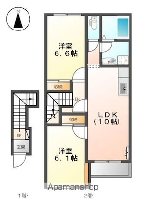 岐阜県各務原市川島緑町２丁目[2LDK/55.14m2]の間取図