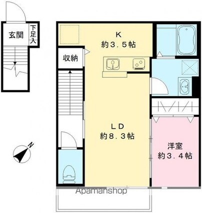 フリューゲルⅢ[1LDK/40.83m2]の間取図
