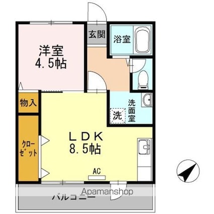 カーサヴェンティ[1LDK/39.03m2]の間取図