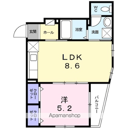 リンデ落合[1LDK/33.77m2]の間取図
