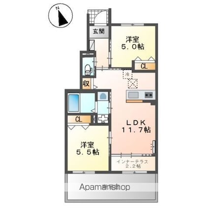 ハレカピリナ新涯[2LDK/53.74m2]の間取図