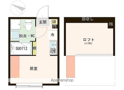 ハーモニーテラス白鷺Ⅱ[1R/19.87m2]の間取図