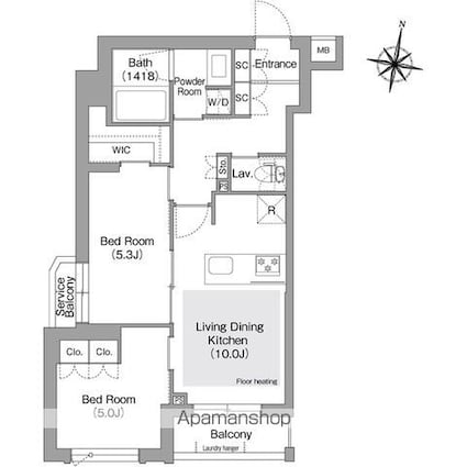 コンフォリア・リヴ東中野[2LDK/53.28m2]の間取図