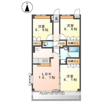 エクセラン春日[3LDK/66.78m2]の間取図