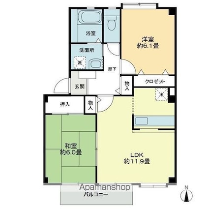 愛媛県松山市北井門５丁目[2LDK/55.9m2]の間取図