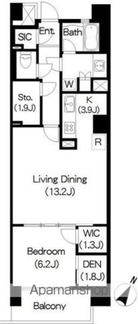 Ｂｒｉｌｌｉａ　ｉｓｔ　三軒茶屋　ブラッサムテラス[1LDK/64.4m2]の間取図