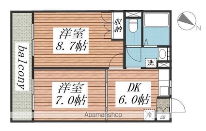 サンヴィレッジシラハタⅡ[2DK/46.37m2]の間取図