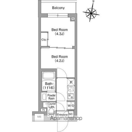 コンフォリア・リヴ東中野[2K/25.68m2]の間取図