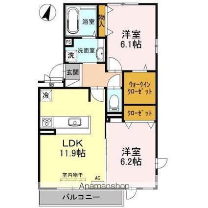 ベルジュオッツ[2LDK/58.37m2]の間取図