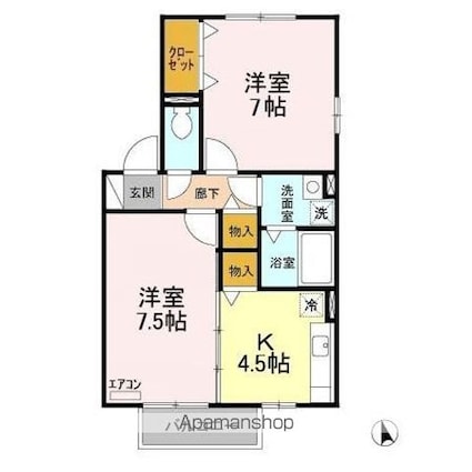 おゆみ野ドリームマウンテン　Ｂ[2K/45.42m2]の間取図