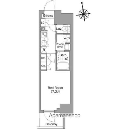 コンフォリア・リヴ北新宿[1K/25.05m2]の間取図