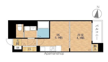 滋賀県長浜市下坂浜町[1DK/30.47m2]の間取図