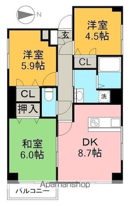 レジデンス山手[3DK/59.49m2]の間取図