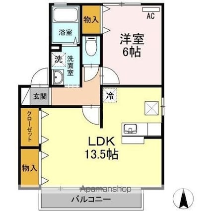 ラ・フルール　Ｂ棟[1LDK/47.69m2]の間取図