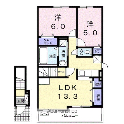 ジェイズ　キヨシ[2LDK/58.04m2]の間取図