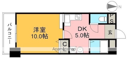 高知県高知市天神町[1DK/35.05m2]の間取図