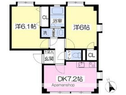 フォブールタウン竹原Ｂ棟[2DK/44.16m2]の間取図