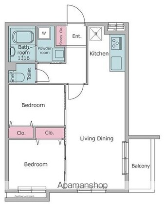 レジディア世田谷若林[2LDK/44.12m2]の間取図