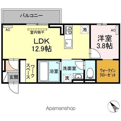 ラ・トゥール山城西　Ａ棟[1LDK/41.72m2]の間取図