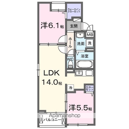 カーサ・ソレイユ　Ａ[2LDK/56.62m2]の間取図