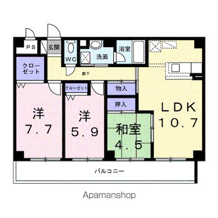 プラザ初雪Ａー１[3LDK/74.73m2]の間取図