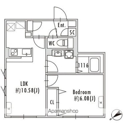 ＧＲＡＮＰＡＳＥＯ下北沢[1LDK/40.08m2]の間取図