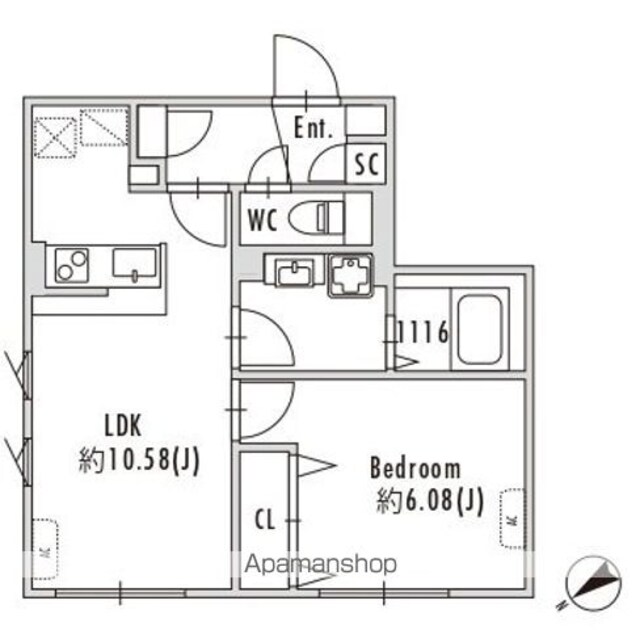 ＧＲＡＮＰＡＳＥＯ下北沢[1LDK/40.08m2]の間取図