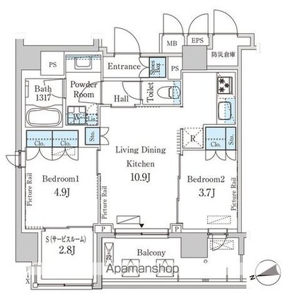 東京都台東区北上野１丁目[2SLDK/52.46m2]の間取図