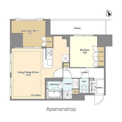オアーゼ日暮里レジデンス[1SLDK/56.94m2]の間取図