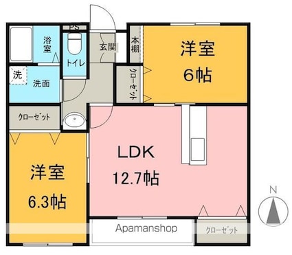 ヴィラ・クレアーレ[2LDK/57.92m2]の間取図