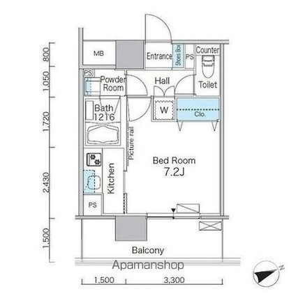 パークフラッツ芝浦[1K/27.72m2]の間取図